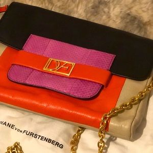 LIKE NEW DVF Coral Color-Block Mimosa Snake Purse